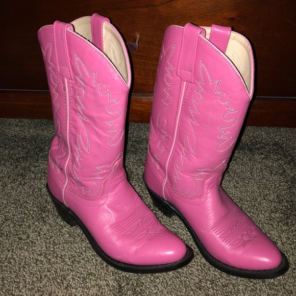 Leather Pink Cowboy Cowgirl Boots 